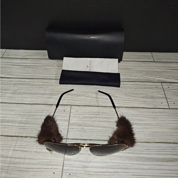 SAINT LAURENT Mink Fur Sunglasses Aviator Classic 11 Shields With Storage Case - Picture 1 of 12